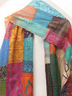 Multicolor Hand Embroidered Kantha Pure Silk Reversible Stole - Luxurion World