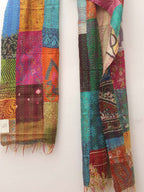 Multicolor Hand Embroidered Kantha Pure Silk Reversible Stole - Luxurion World
