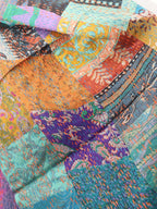 Multicolor Hand Embroidered Kantha Pure Silk Reversible Stole - Luxurion World