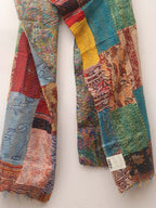 Multicolor Hand Embroidered Kantha Pure Silk Reversible Stole - Luxurion World