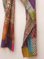 Multicolor Hand Embroidered Kantha Pure Silk Reversible Stole - Luxurion World