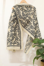 Pastel And Black Hand Embroidered Kantha Tussar Silk Stole - Luxurion World