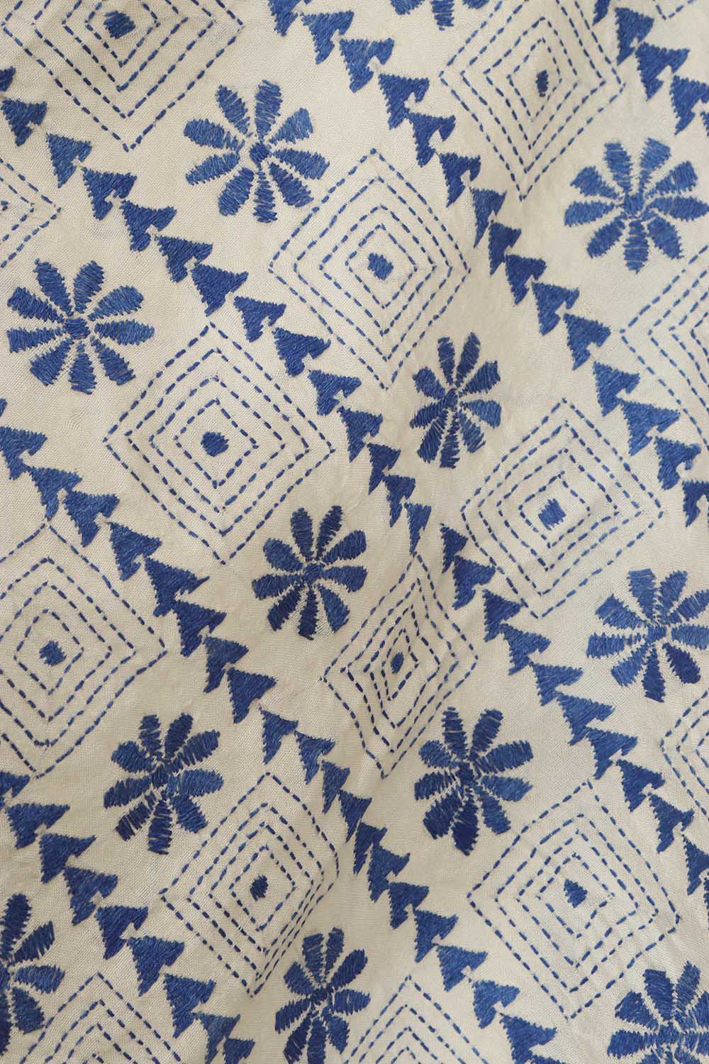 Pastel And Blue Kantha Tussar Silk Stole with Hand Embroidery - Luxurion World