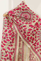 Pastel And Pink Kantha Tussar Silk Stole with Hand Embroidery - Luxurion World