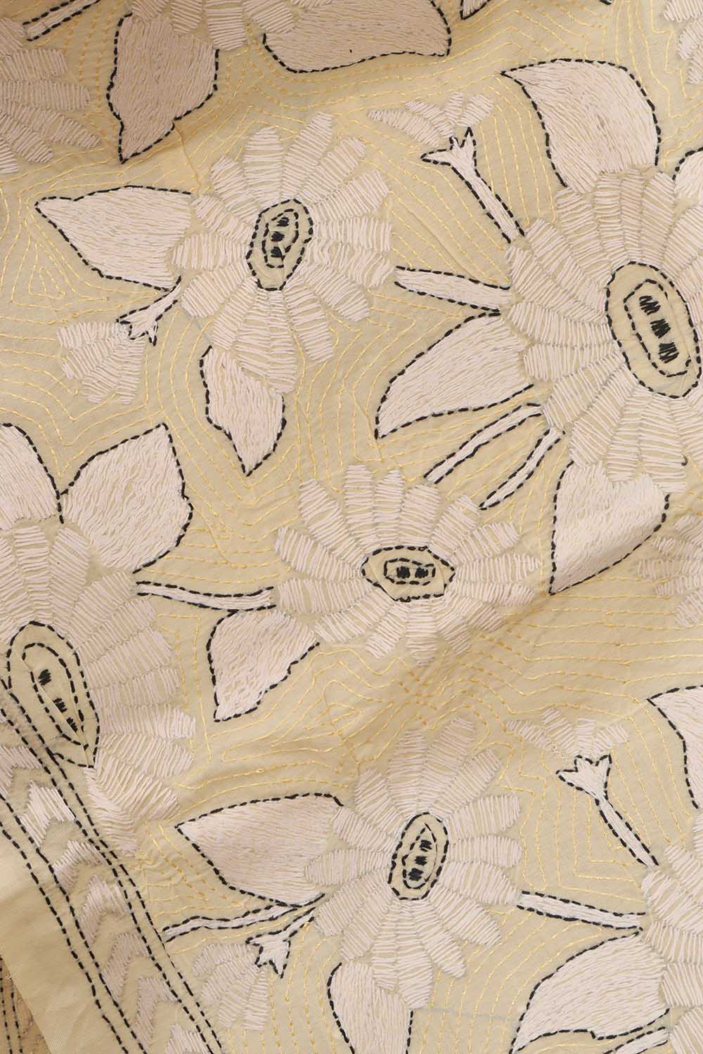 Pastel Kantha Tussar Silk Stole with Hand Embroidery - Luxurion World