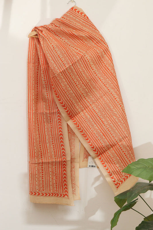 Vibrant Orange Kantha Silk Stole with Hand Embroidery - Luxurion World
