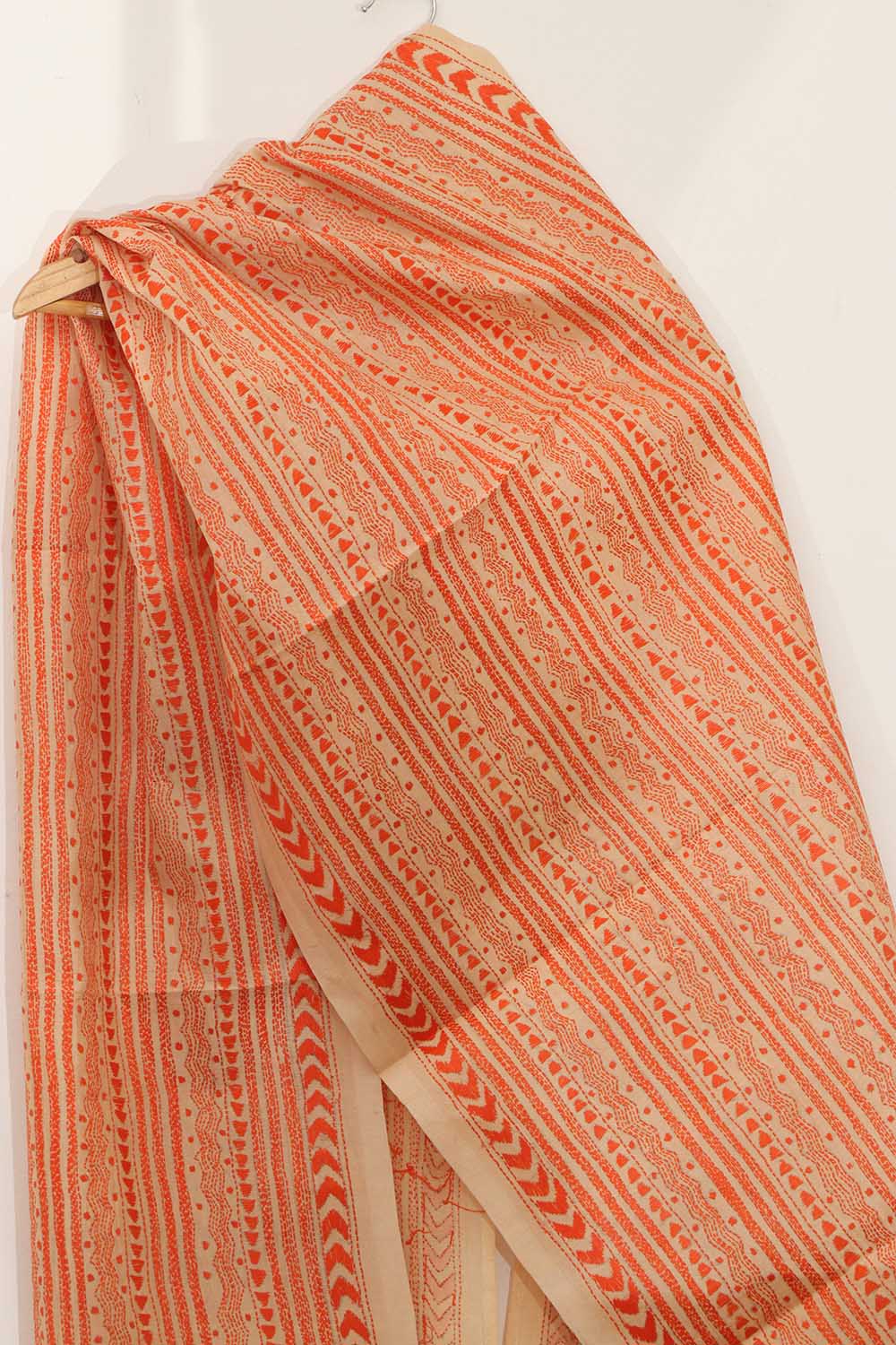 Vibrant Orange Kantha Silk Stole with Hand Embroidery - Luxurion World