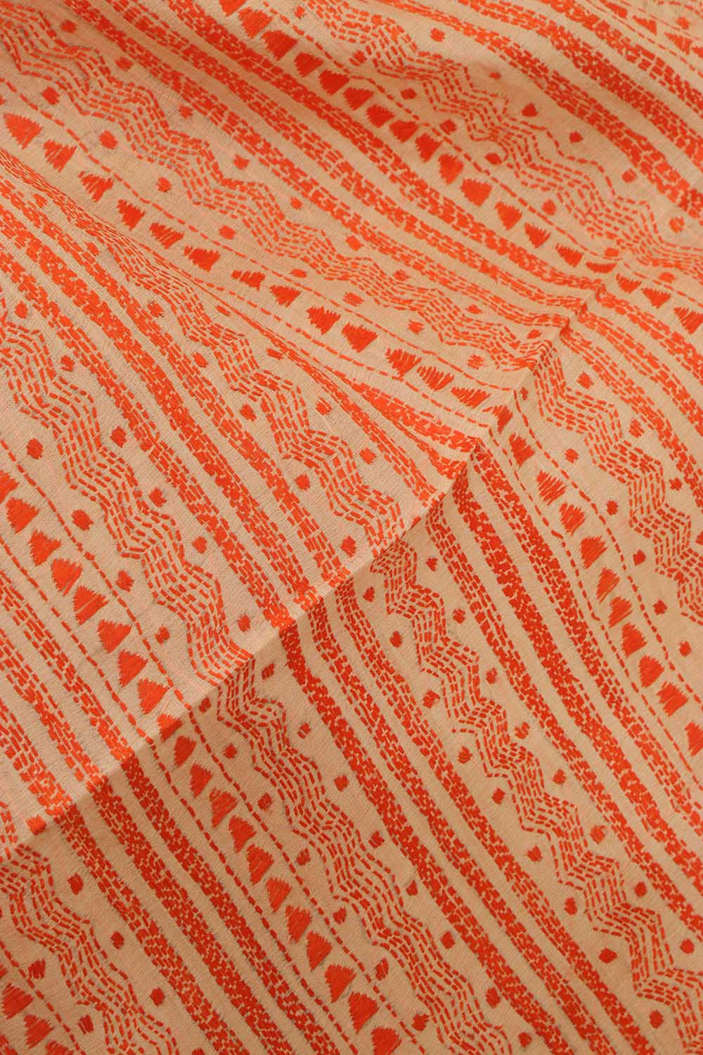Vibrant Orange Kantha Silk Stole with Hand Embroidery - Luxurion World
