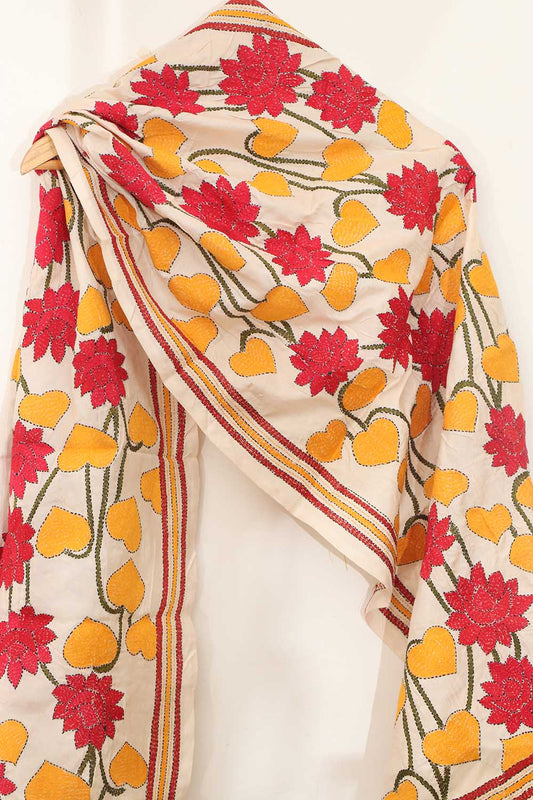 Vibrant Multicolor Hand Embroidered Tussar Silk Stole - Luxurion World