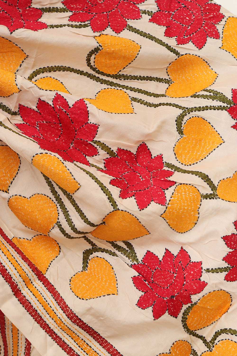 Vibrant Multicolor Hand Embroidered Tussar Silk Stole - Luxurion World