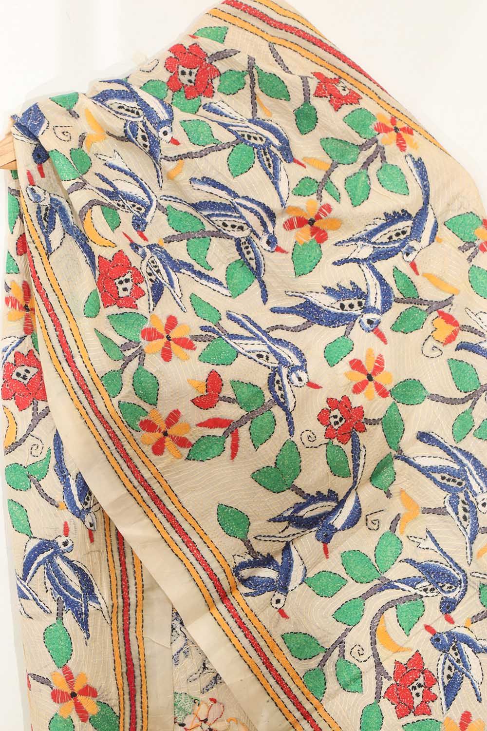 Vibrant Multicolor Hand Embroidered Tussar Silk Stole - Luxurion World