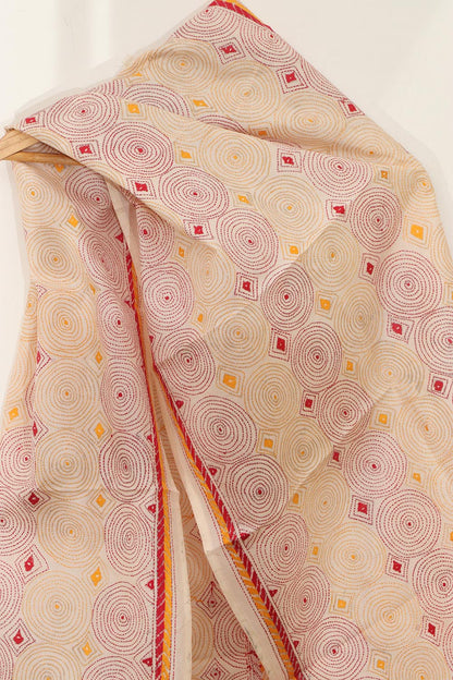Vibrant Multicolor Hand Embroidered Tussar Silk Stole - Luxurion World