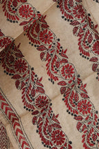 Pastel Kantha Gachi Tussar Silk Stole: Hand Embroidered - Luxurion World
