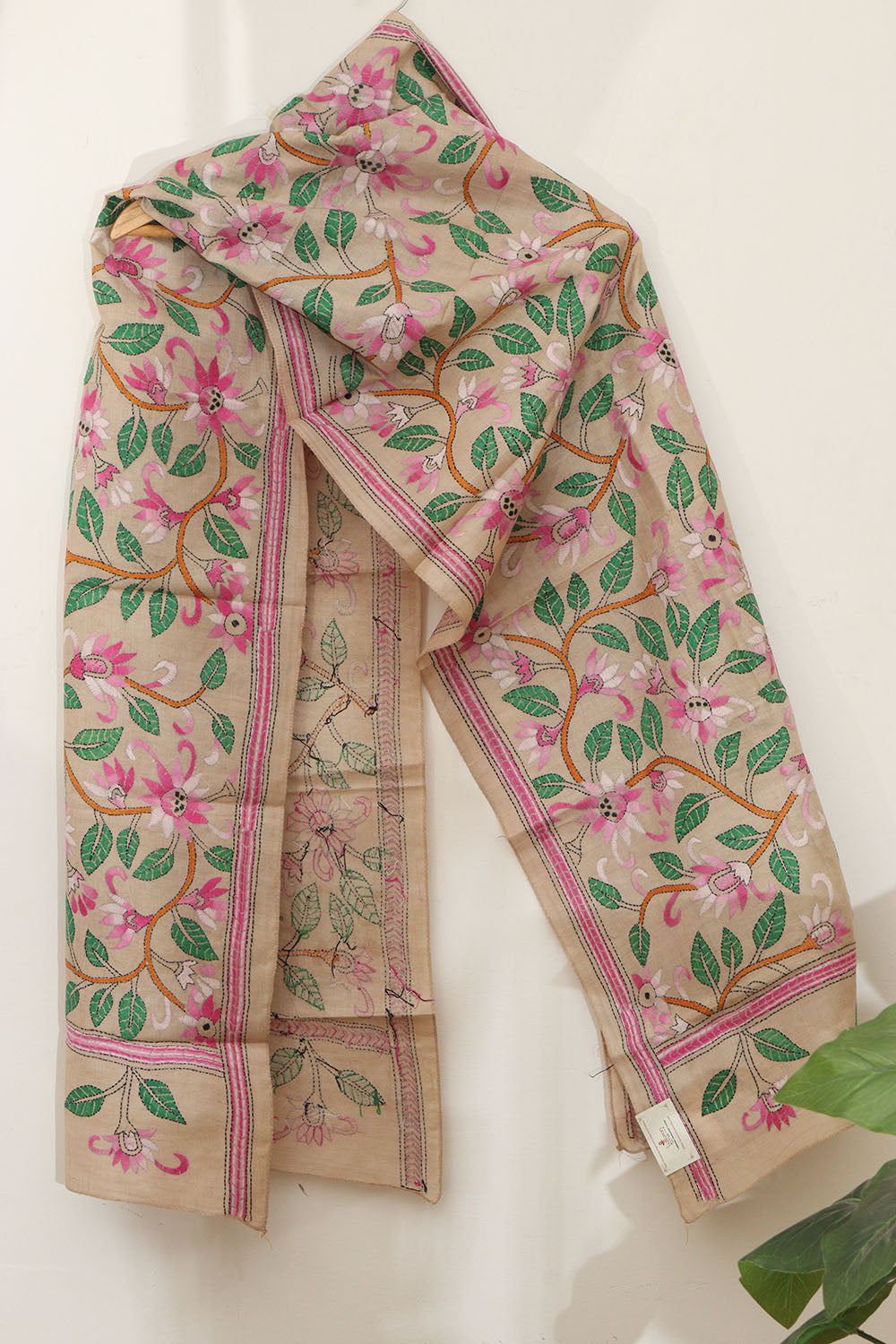 Vibrant Kantha Gachi Tussar Silk Stole with Embroidery - Luxurion World