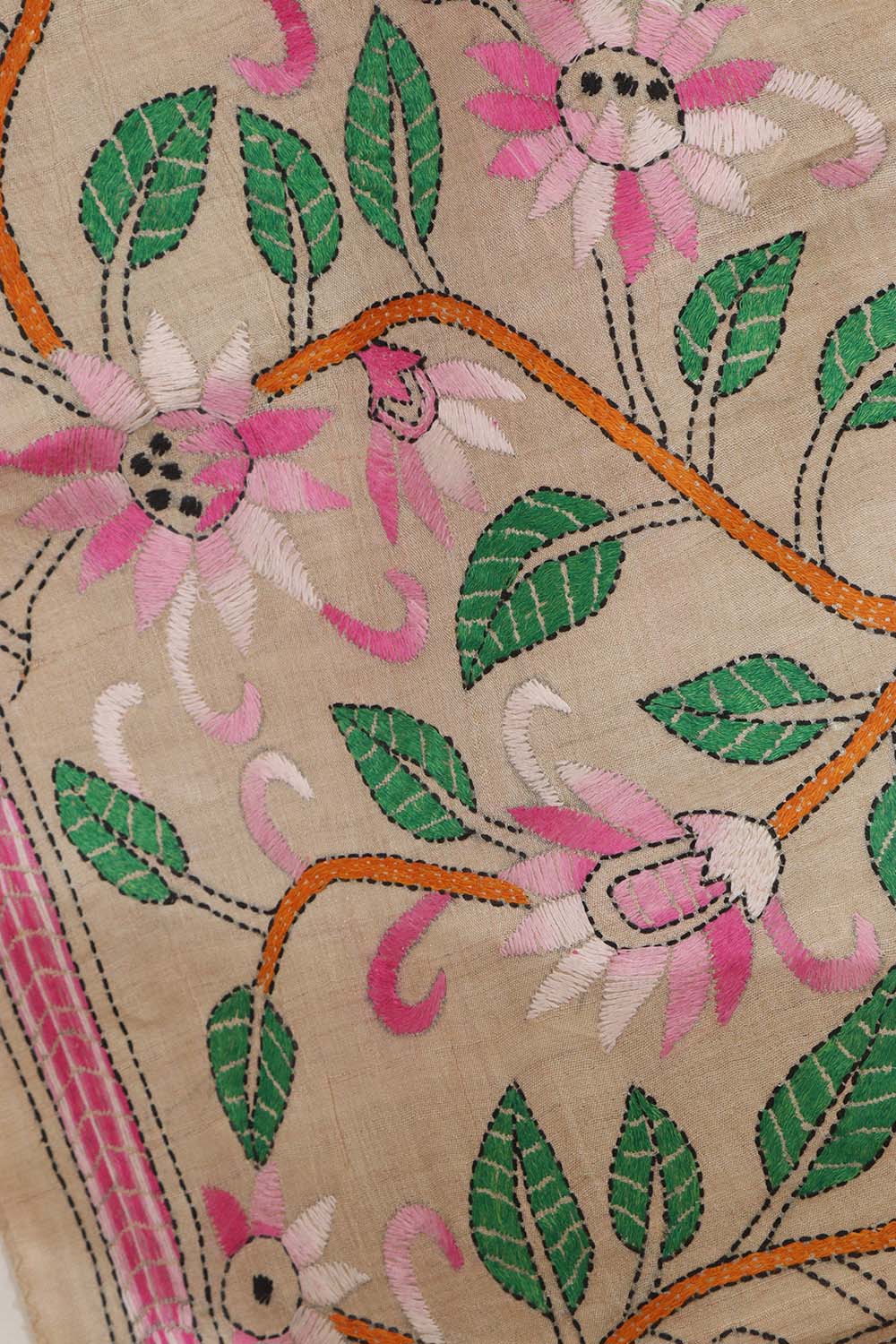 Vibrant Kantha Gachi Tussar Silk Stole with Embroidery - Luxurion World