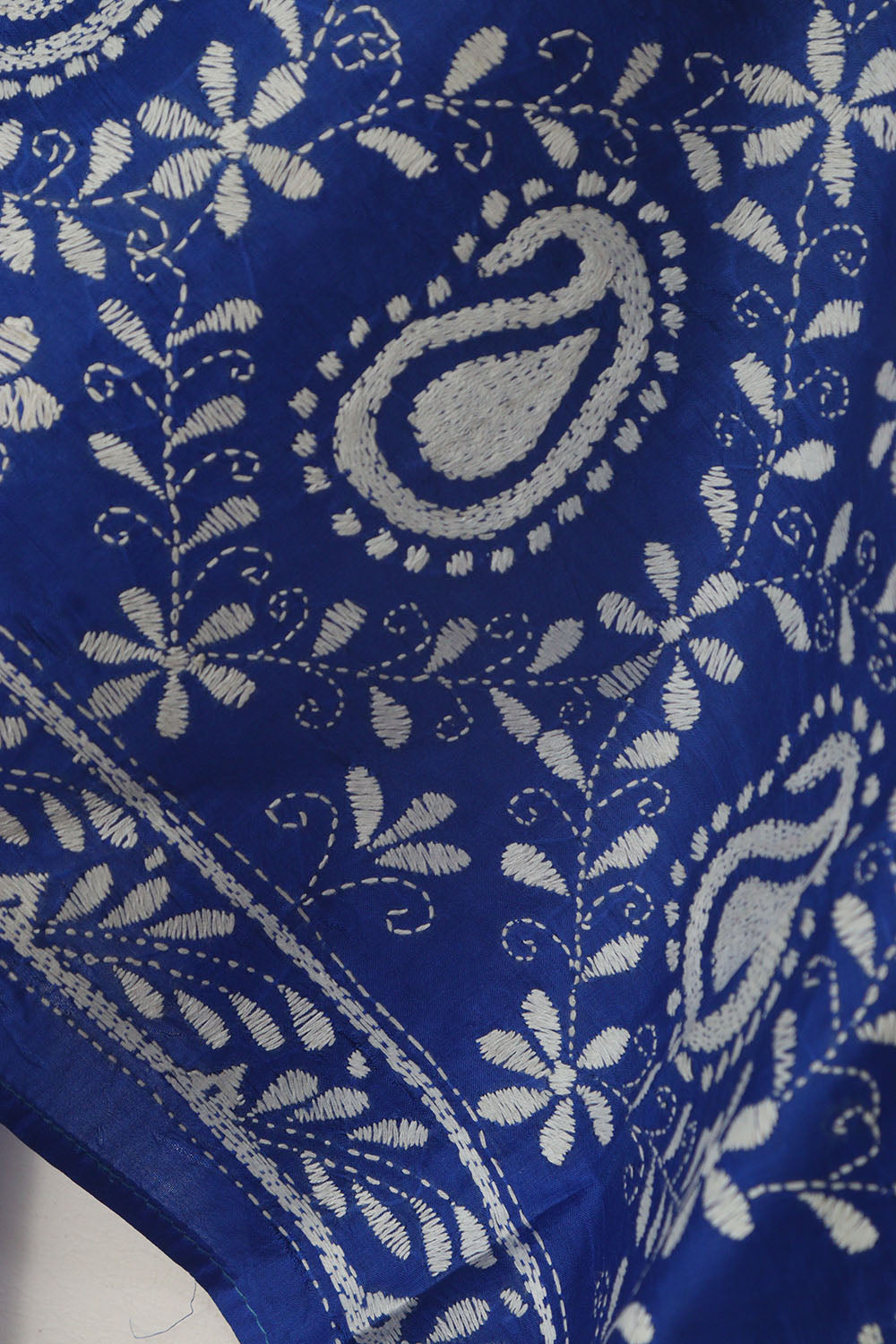 Blue Hand Embroidered Bangalore Silk Stole - Luxurion World