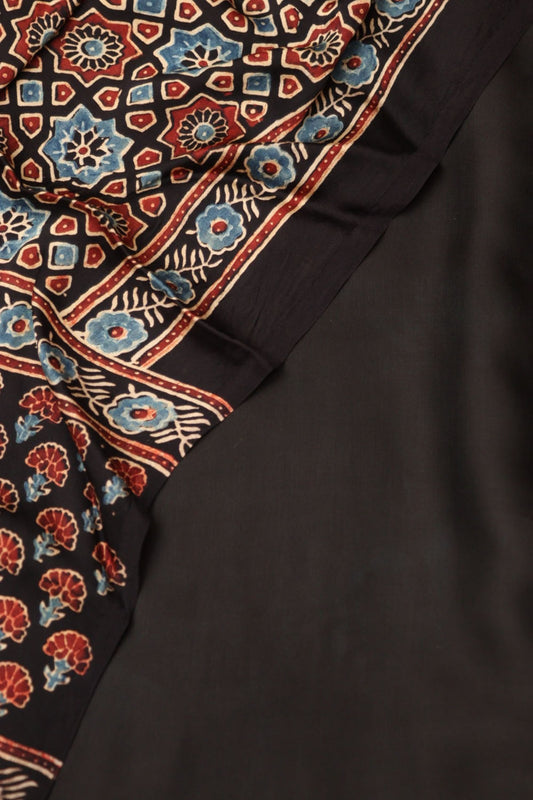 Black Modal Silk Suit With Ajrakh Block Printed Dupatta
