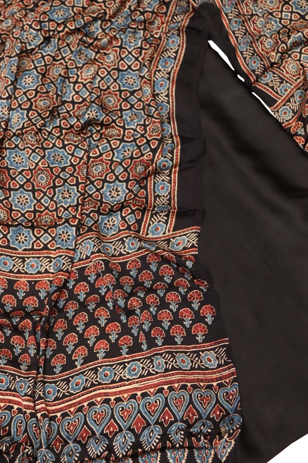 Black Modal Silk Suit With Ajrakh Block Printed Dupatta - Luxurion World