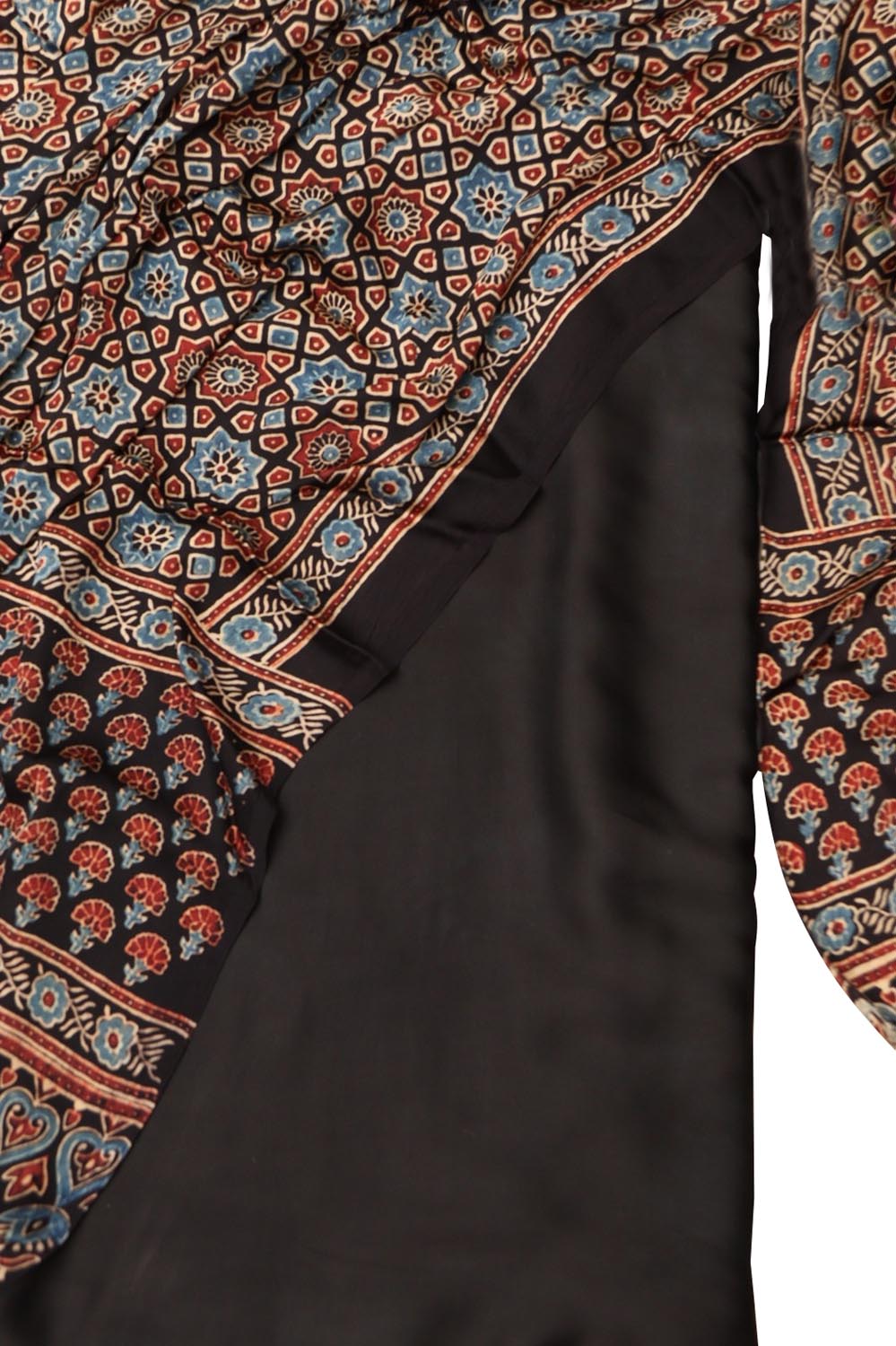 Black Modal Silk Suit With Ajrakh Block Printed Dupatta - Luxurion World