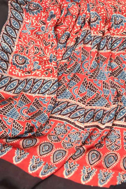 Red Modal Silk Suit With Ajrakh Block Printed Dupatta