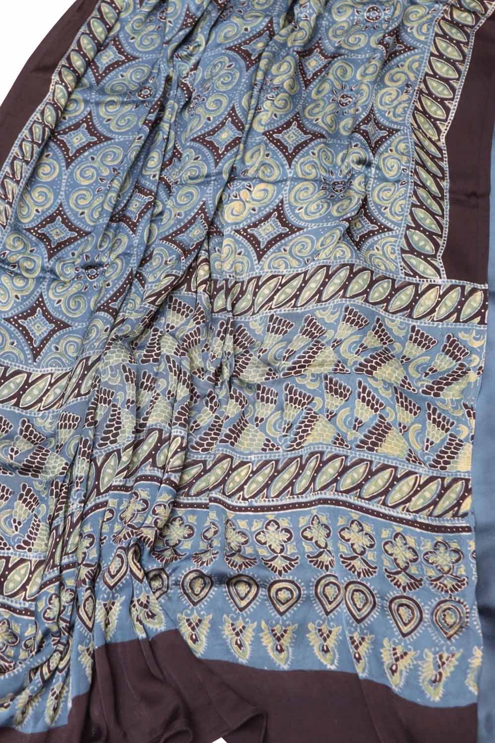 Blue Modal Silk Suit With Ajrakh Block Printed Dupatta - Luxurion World