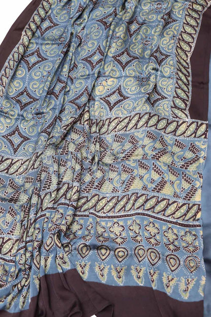 Blue Modal Silk Suit With Ajrakh Block Printed Dupatta