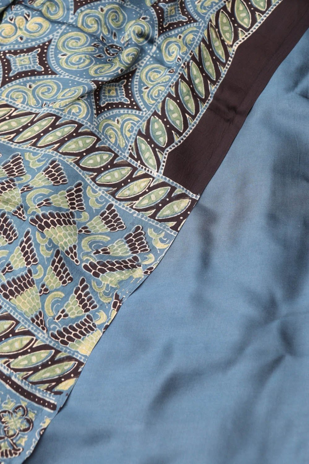 Blue Modal Silk Suit With Ajrakh Block Printed Dupatta