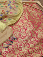Stunning Pink Banarasi KimKhwab Silk Fabric with Cream Meenakari Dupatta - Perfect Ethnic Wear - Luxurion World