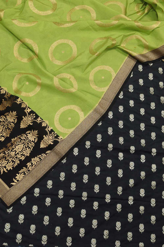 Stunning Black Banarasi Silk Fabric & Green Dupatta Combo - Luxurion World