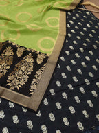 Stunning Black Banarasi Silk Fabric & Green Dupatta Combo - Luxurion World