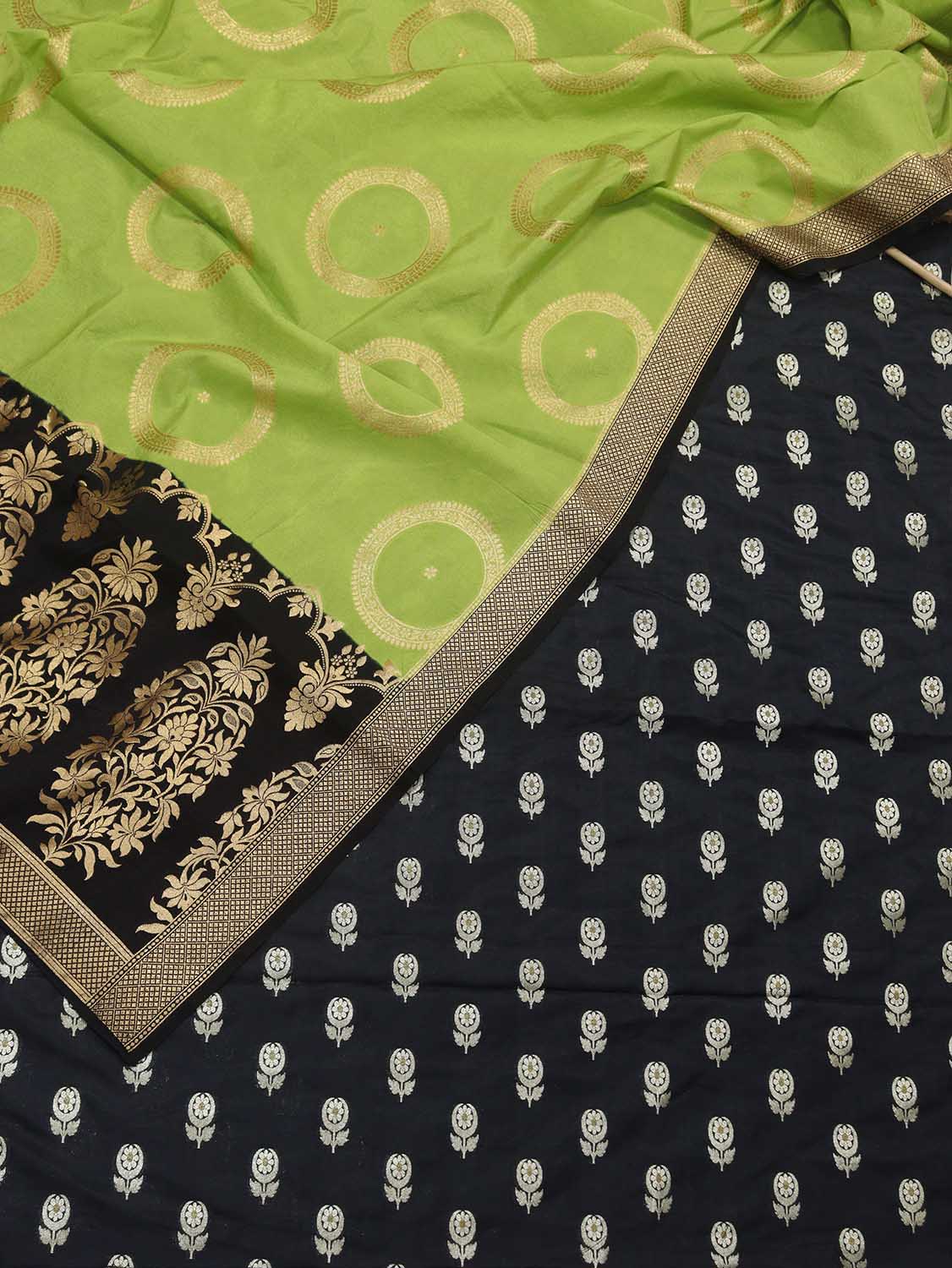 Stunning Black Banarasi Silk Fabric & Green Dupatta Combo - Luxurion World