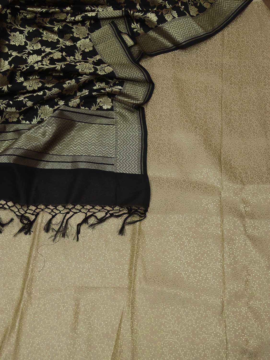 Stunning Cream Banarasi Silk Brocade Fabric with Black Dupatta - Luxurion World