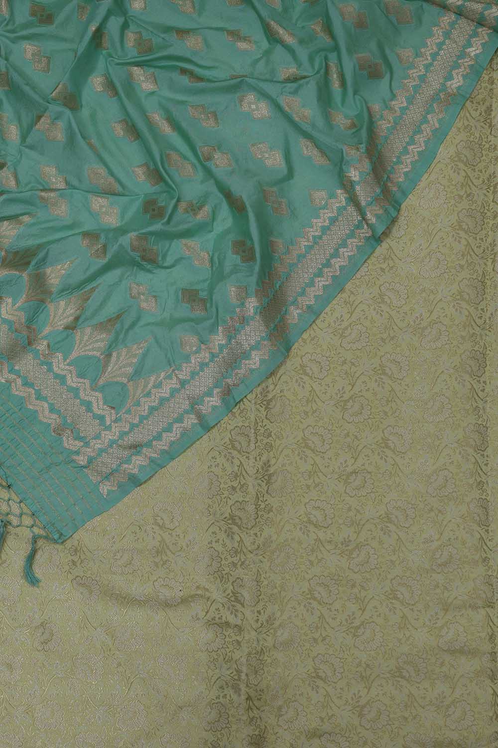 Stunning Yellow Banarasi Silk Fabric with Blue Dupatta for Elegant Look - Luxurion World