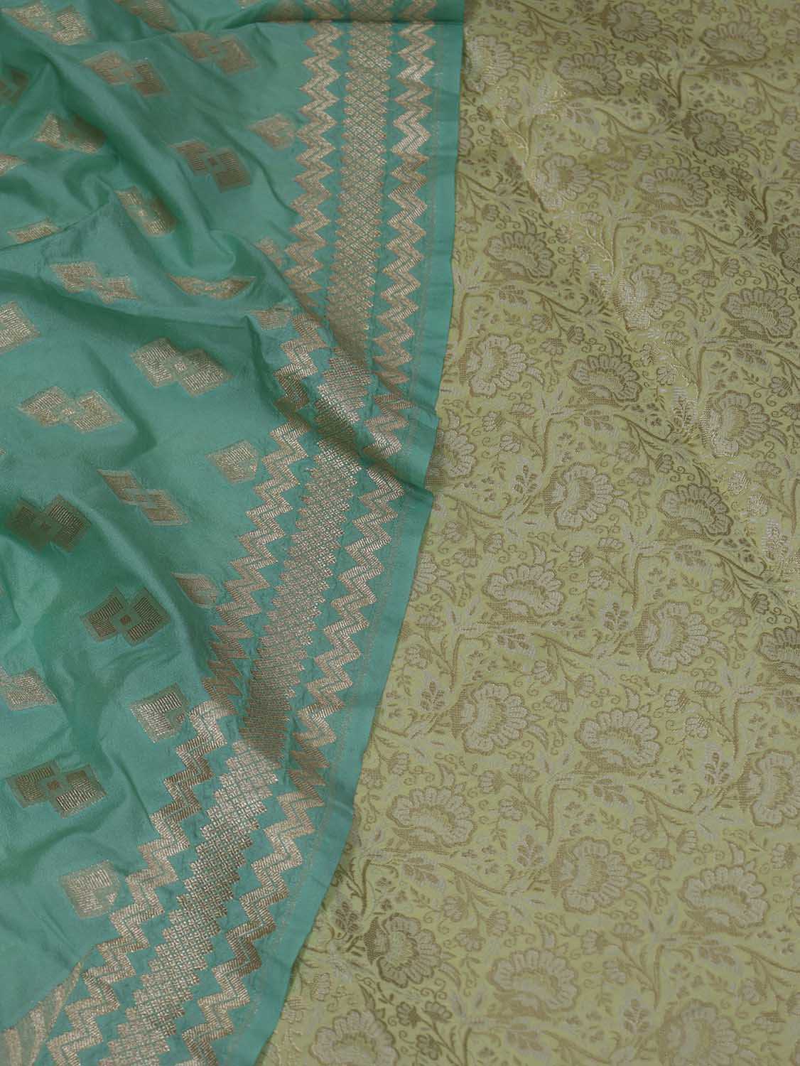 Stunning Yellow Banarasi Silk Fabric with Blue Dupatta for Elegant Look - Luxurion World