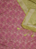 Stunning Pink Banarasi Silk Tanchui Jamawar Brocade Fabric with Green Dupatta - Luxurion World