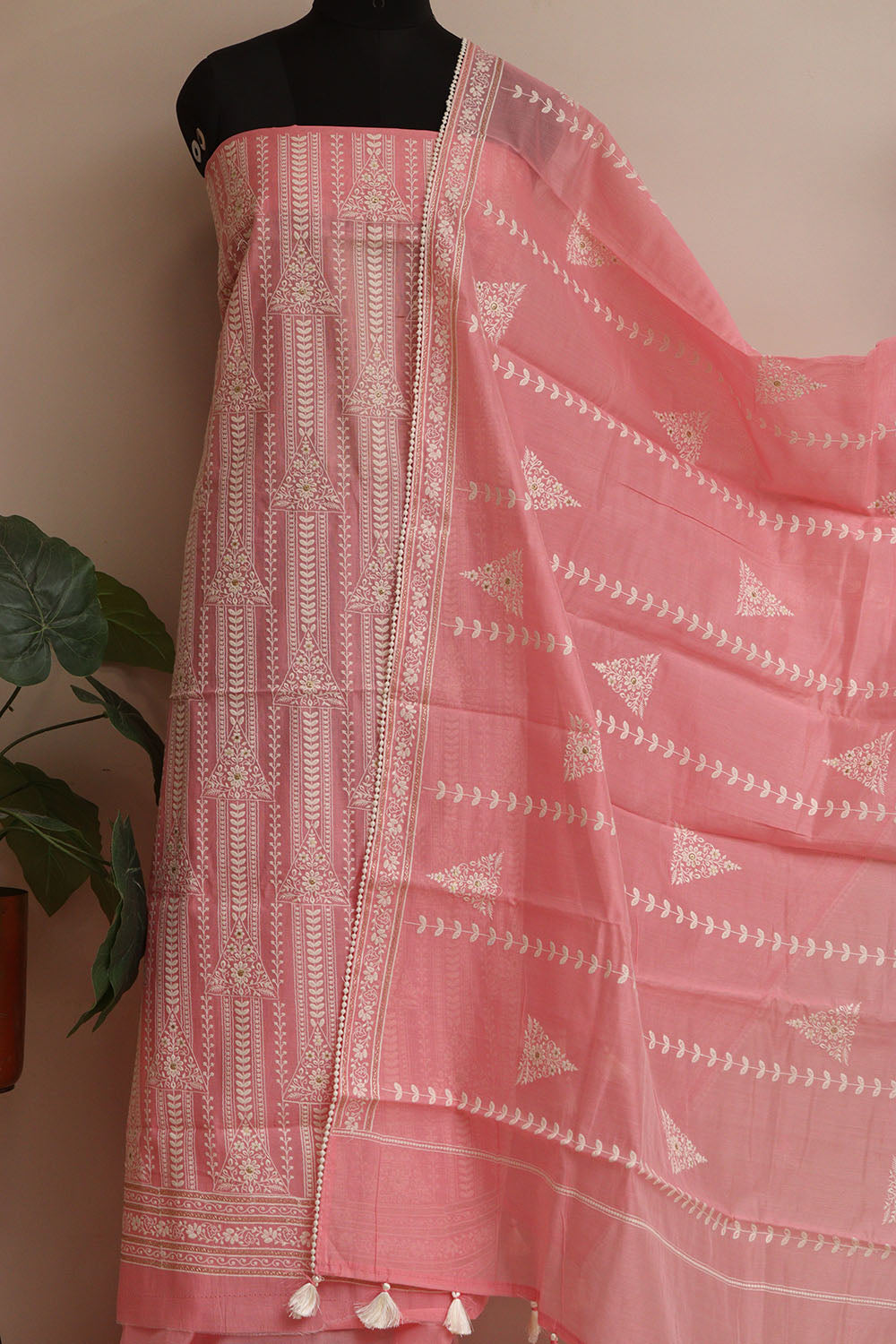 Shop Pink Banarasi Chanderi Silk Suit Set - Embroidered & Unstitched - Luxurion World