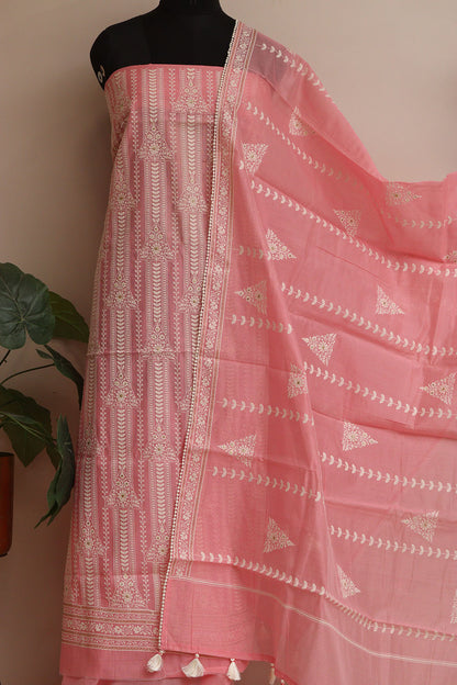 Shop Pink Banarasi Chanderi Silk Suit Set - Embroidered & Unstitched - Luxurion World