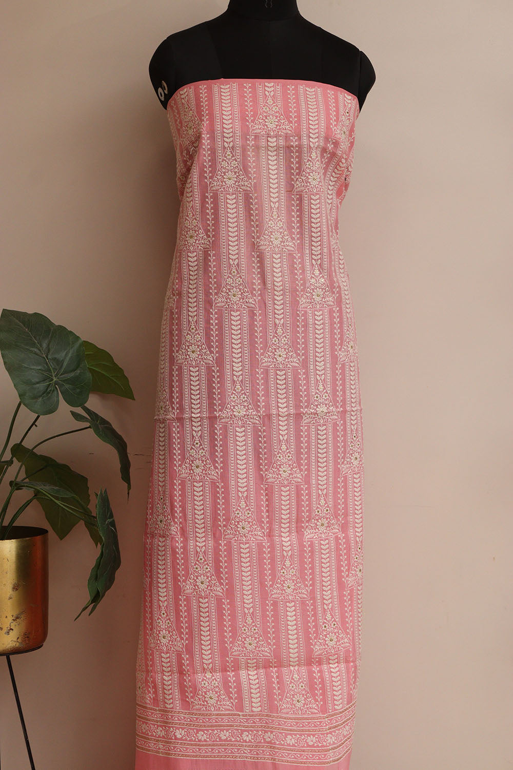 Shop Pink Banarasi Chanderi Silk Suit Set - Embroidered & Unstitched - Luxurion World