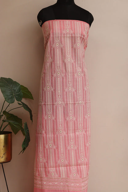 Shop Pink Banarasi Chanderi Silk Suit Set - Embroidered & Unstitched - Luxurion World