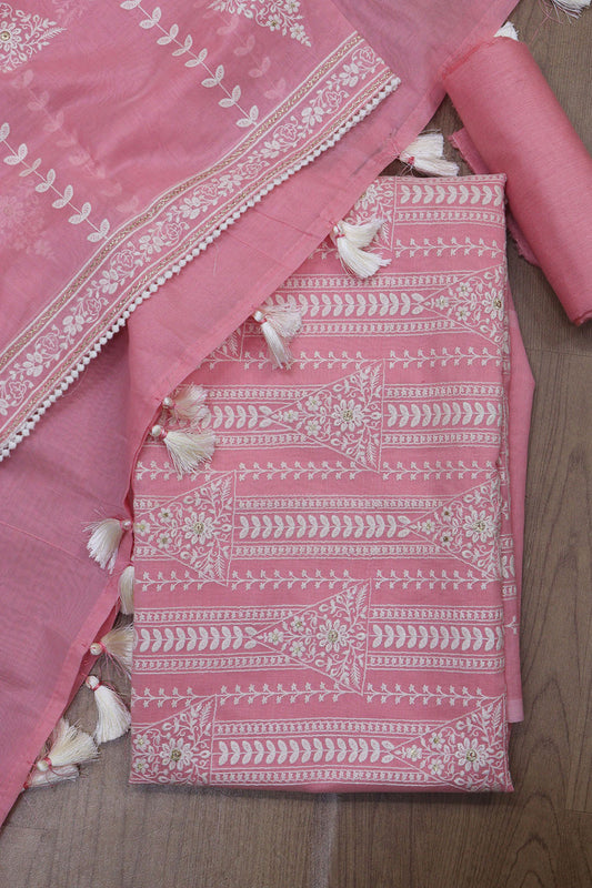 Shop Pink Banarasi Chanderi Silk Suit Set - Embroidered & Unstitched