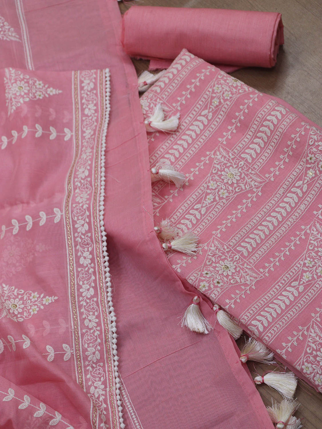 Pink Embroidered Chanderi Silk Suit Set