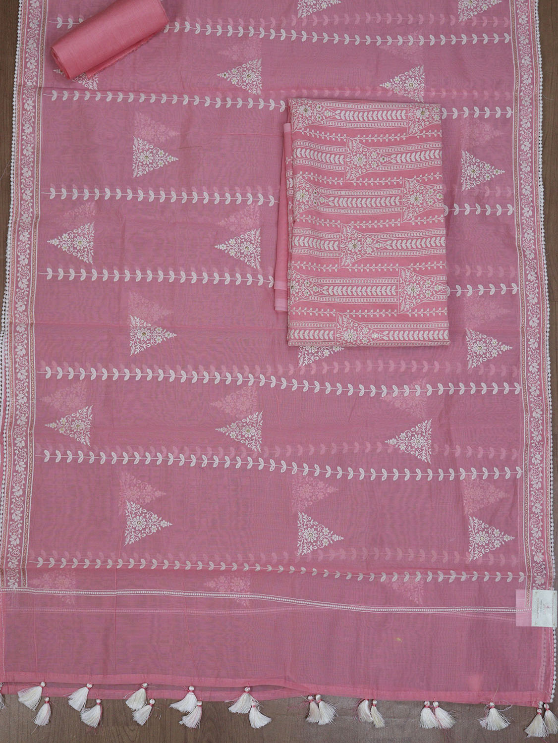 Shop Pink Banarasi Chanderi Silk Suit Set - Embroidered & Unstitched - Luxurion World