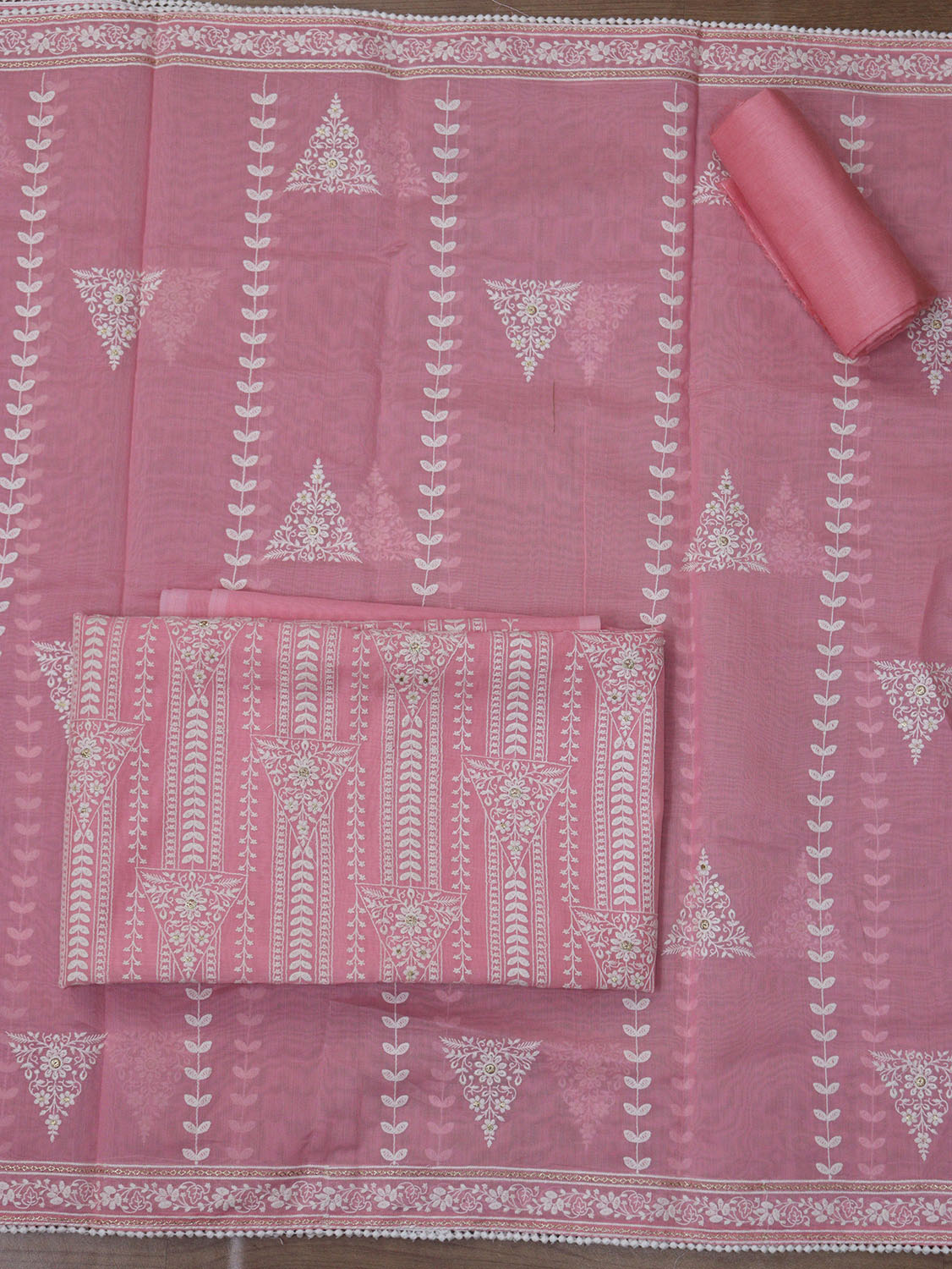 Shop Pink Banarasi Chanderi Silk Suit Set - Embroidered & Unstitched - Luxurion World