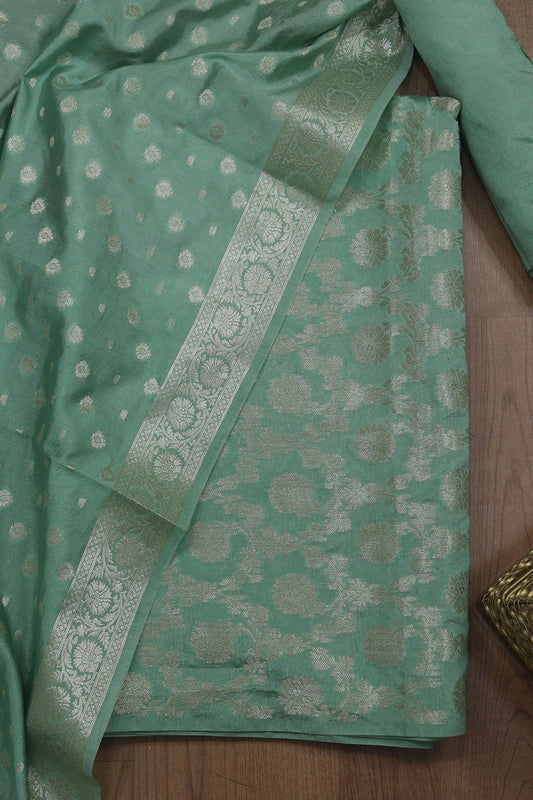 Green Banarasi Chanderi Silk Suit Set - Unstitched: Shop Now! - Luxurion World