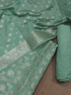 Green Banarasi Chanderi Silk Suit Set - Unstitched: Shop Now! - Luxurion World