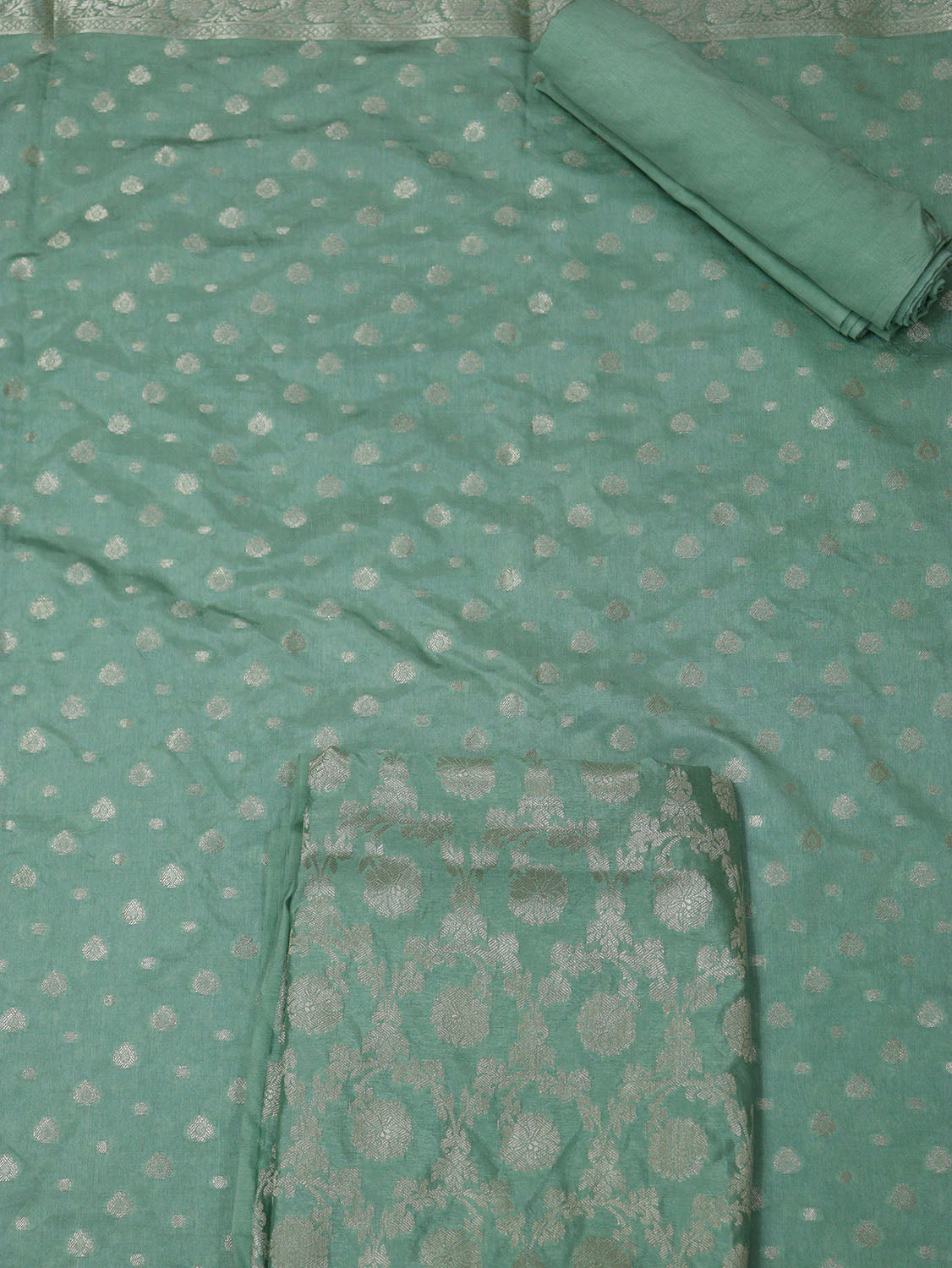 Green Banarasi Chanderi Silk Suit Set - Unstitched: Shop Now! - Luxurion World