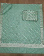 Green Banarasi Chanderi Silk Suit Set - Unstitched: Shop Now! - Luxurion World
