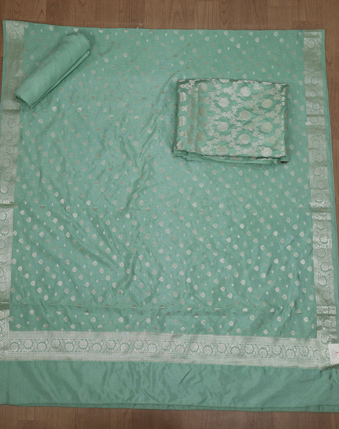 Green Banarasi Chanderi Silk Suit Set - Unstitched: Shop Now! - Luxurion World