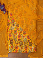 Yellow Banarasi Kimkhwab Silk Meenakari Suit With Yellow Georgette Sequins Dupatta - Luxurion World