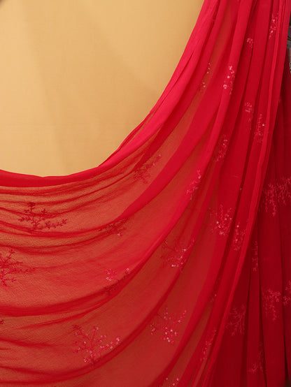 Red Banarasi Kimkhwab Silk Meenakari Suit With Pink Georgette Sequins Dupatta - Luxurion World